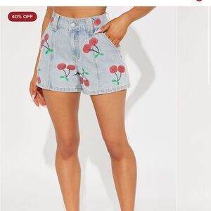 Fashion Nova Blue Cherry Print Shorts